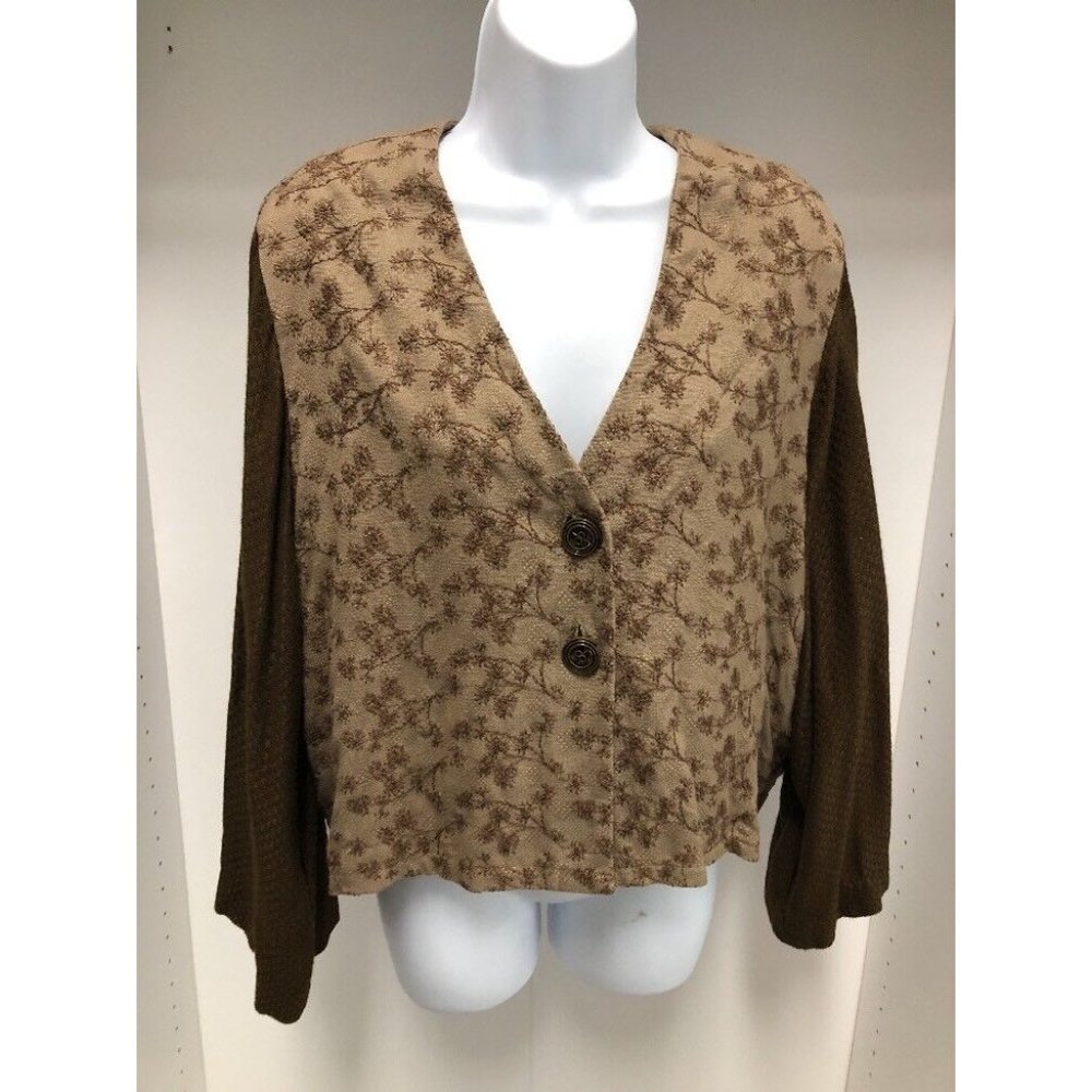 DONNA JESSICA BROWN EMBROIDERED MIXED FABRIC CARDIGAN/JACKET NWT  SIZE 2  DJ42